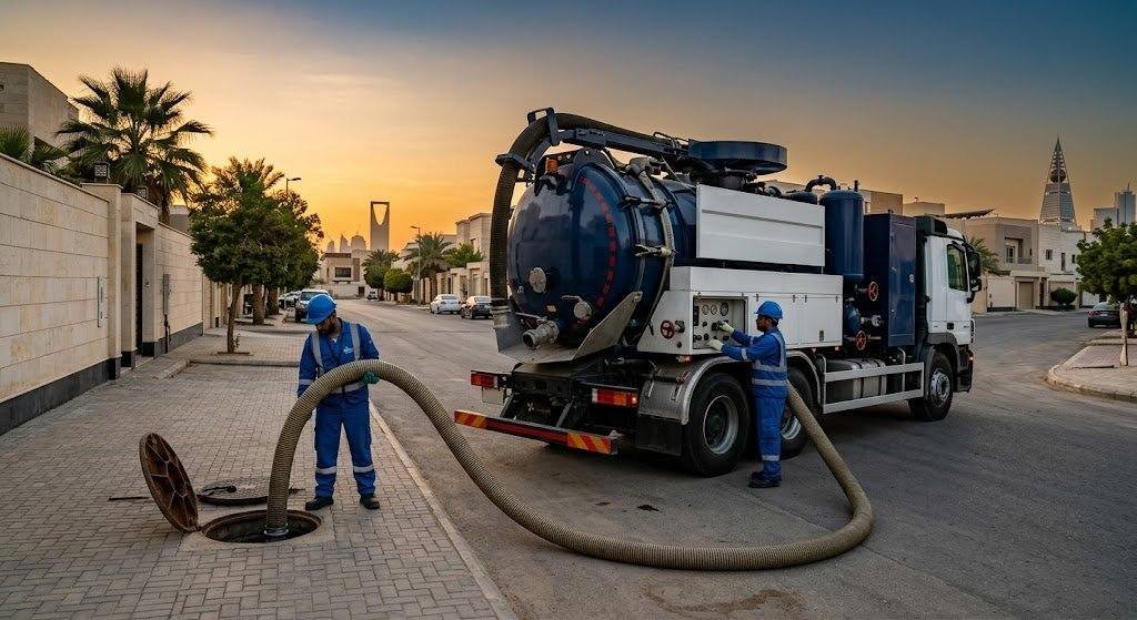 فريق عمل محترف يقوم بأعمال سحب وشفط البيارات وتنظيف المجاري بدقة وأمان باستخدام أحدث سيارات الشفط ضمن خدمات شفط بيارات حي المنار لضمان بيئة نظيفة وصحية وراحة العملاء.