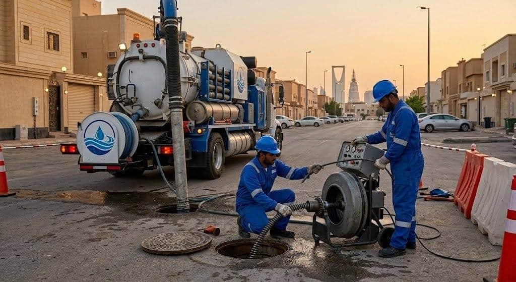 فريق عمل محترف يقوم بأعمال شفط وتنظيف البيارات بدقة وأمان باستخدام أحدث سيارات الشفط والمعدات المتخصصة ضمن خدمات شفط بيارات حي التعاون لضمان بيئة صحية ونظيفة وراحة العملاء.